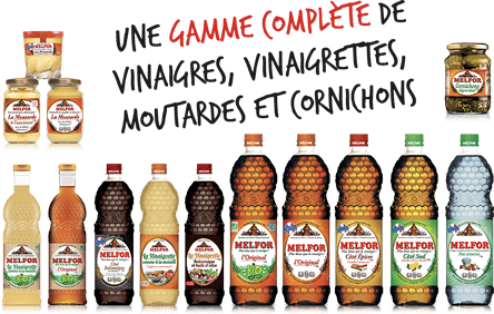 Une gamme complète de vinaigres, vinaigrettes, moutardes et crème